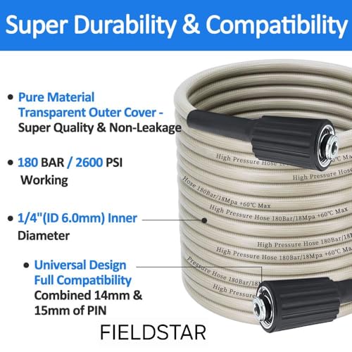 Fieldstar Premium Golden Pressure Washer Hose Pipe Upto 3500 Psi Molded Pipe (8 metre SUITABLE for STARQ, VANTRO, AIMEX, GAOCHENG, AGARO, SHAKTI) 8 metre - Image 5