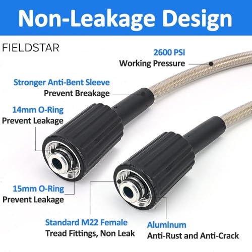 Fieldstar Premium Golden Pressure Washer Hose Pipe Upto 3500 Psi Molded Pipe (8 metre SUITABLE for STARQ, VANTRO, AIMEX, GAOCHENG, AGARO, SHAKTI) 8 metre - Image 3
