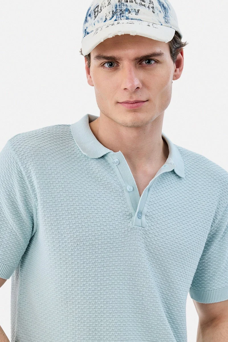 سنيتش Textured Polo Regular Fit 100% Cotton T-Shirt
