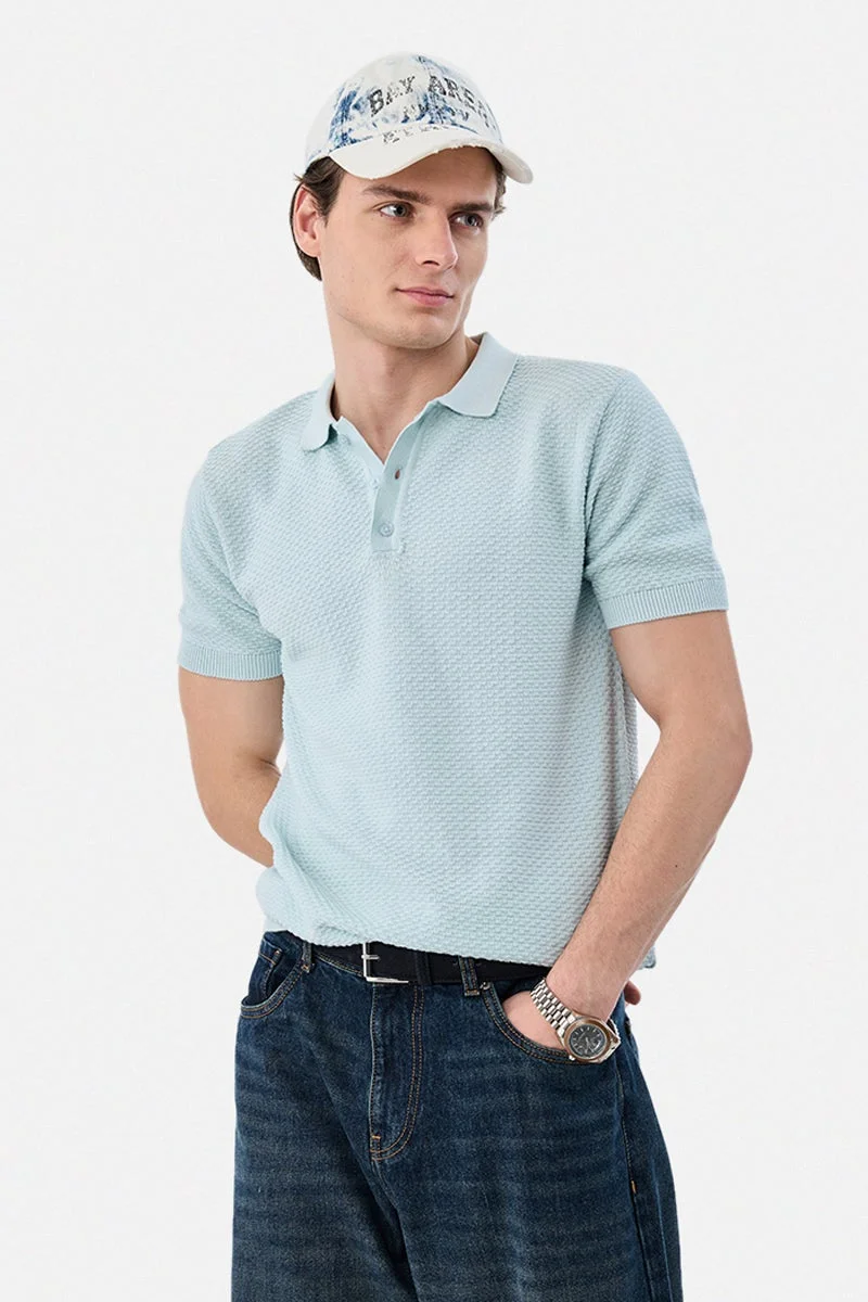 سنيتش Textured Polo Regular Fit 100% Cotton T-Shirt
