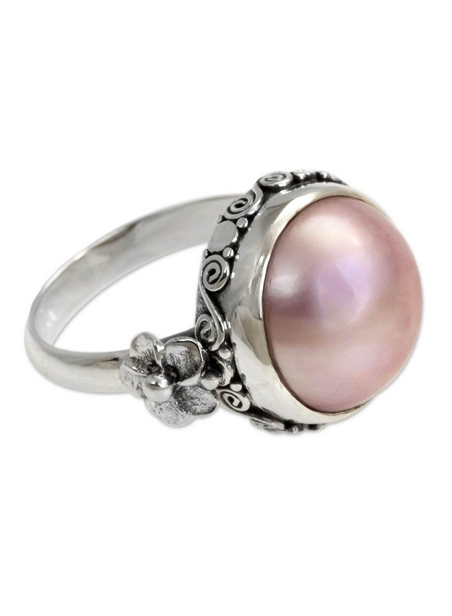 NOVICA Artisan Handmade Cultured Freshwater Pearl Flower Ring Floral .925 Sterling Silver Cocktail Pink Indonesia Birthstone 'Love Moon' - Image 1