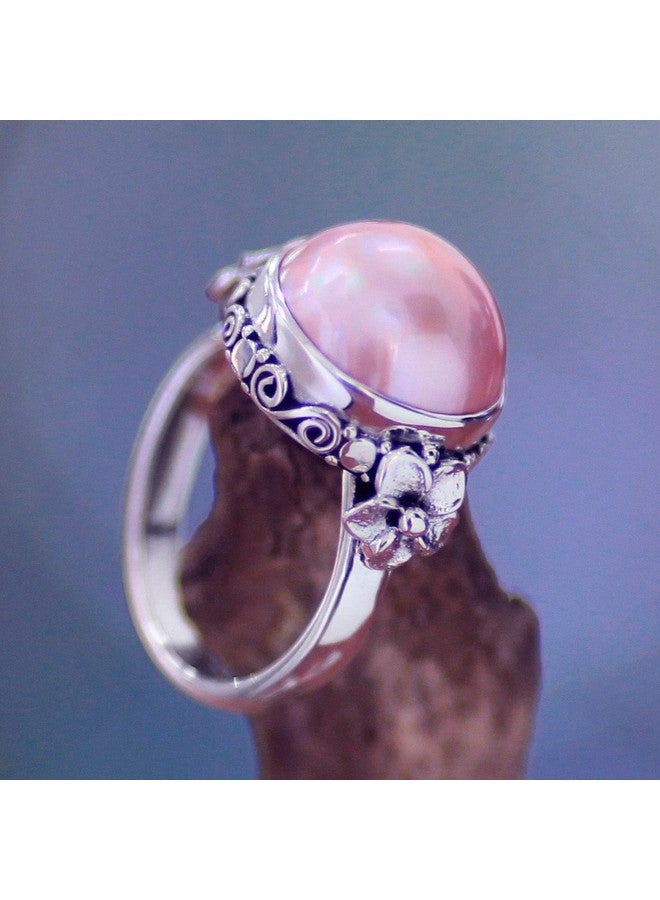 NOVICA Artisan Handmade Cultured Freshwater Pearl Flower Ring Floral .925 Sterling Silver Cocktail Pink Indonesia Birthstone 'Love Moon' - Image 2