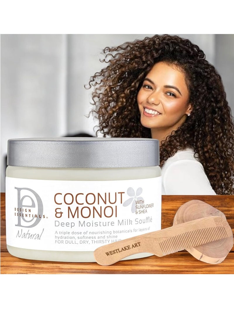 Design Essentials Design Essentials Coconut & Monoi Deep Moisture Milk Curl Defining Souffle, 12 Oz, Bundled With Wooden Comb - Hair Cream For Frizzy Hair, Hydration Coconut Hair Cream [Pack Of 3]  - Image 2