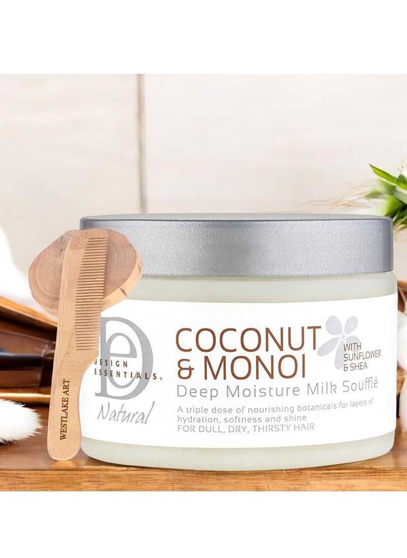 Design Essentials Design Essentials Coconut & Monoi Deep Moisture Milk Curl Defining Souffle, 12 Oz, Bundled With Wooden Comb - Hair Cream For Frizzy Hair, Hydration Coconut Hair Cream [Pack Of 3]  - Image 3