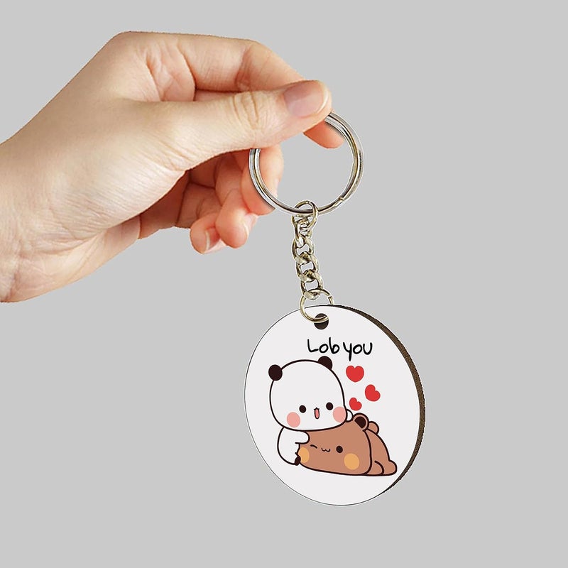 Bubu Dudu Love Gift for Birthday/Anniversary Sipper Water Bottle Aluminium with Coffee Mug, Wooden Keychain Combo Pack MSK-8  - Image 5