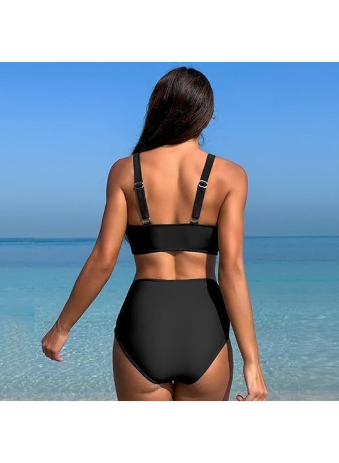 Hanady Women Two Piece Swimsuit High Waisted Mesh Details Modern Collar Swimwear (7155)XXL - Image 3