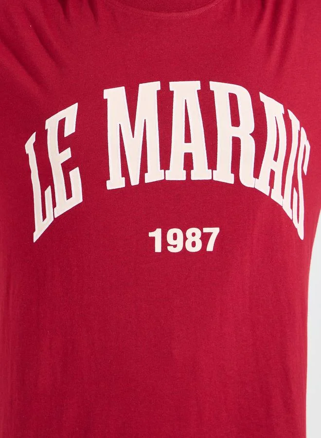 Styli Oversized Le Marias Slogan Print Round Neck T-Shirt