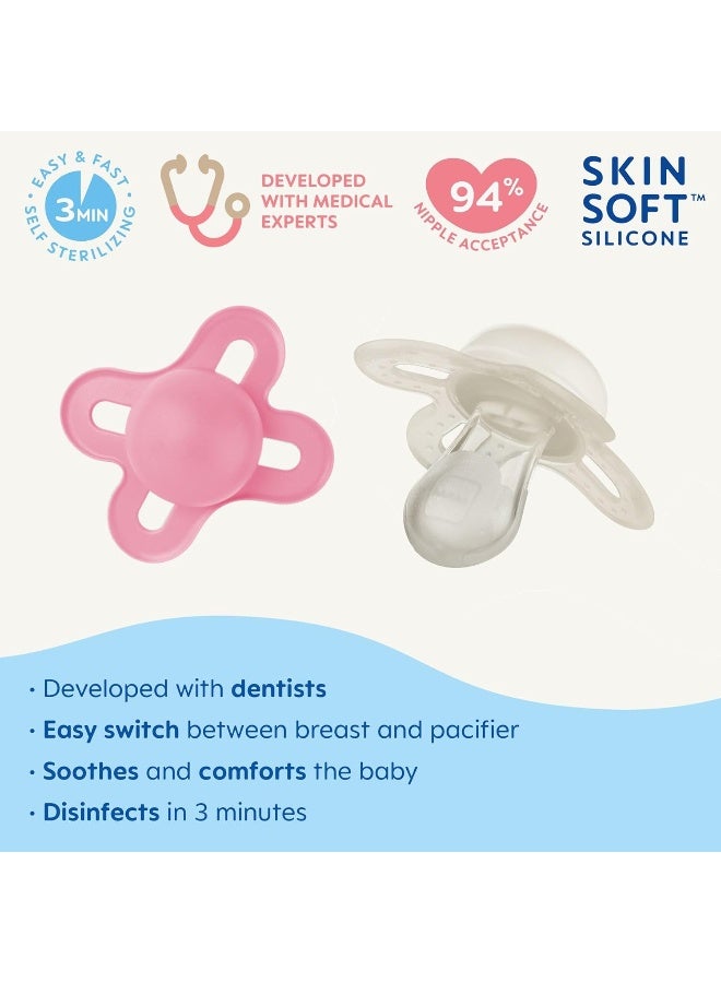 MAM ممصاص مام الأصلي مات للأطفال حديثي الولادة، أفضل مصاصة للأطفال الذين يرضعون من الثدي، علبة تعقيم، للبنات، 0-3 أشهر (عبوة من 2) - Image 2