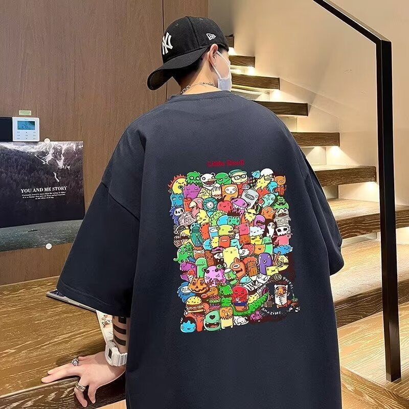 Style Hip Hop Street Cotton Short-Sleeved T-Shirt Men'S 2024 Summer Personality Versatile Fun Printed Heavy Top - Image 1