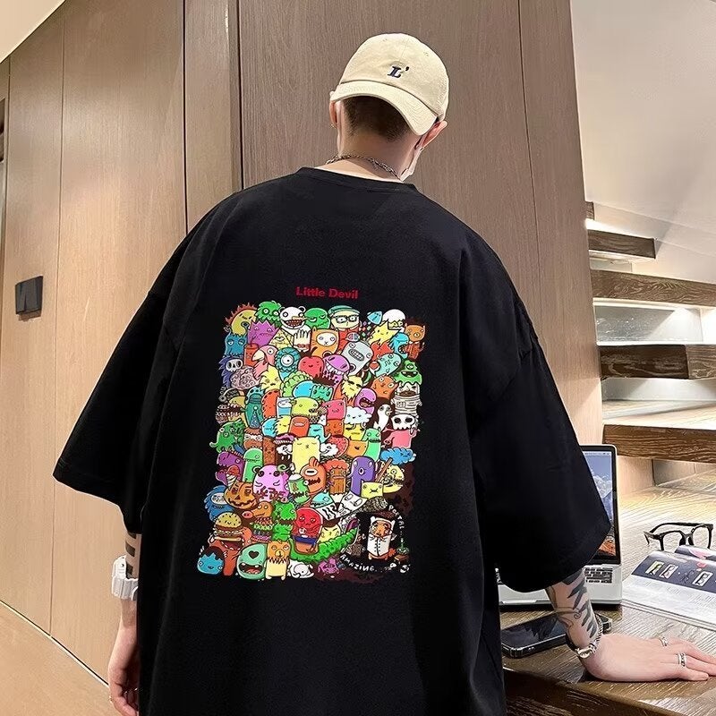 Style Hip Hop Street Cotton Short-Sleeved T-Shirt Men'S 2024 Summer Personality Versatile Fun Printed Heavy Top - Image 3