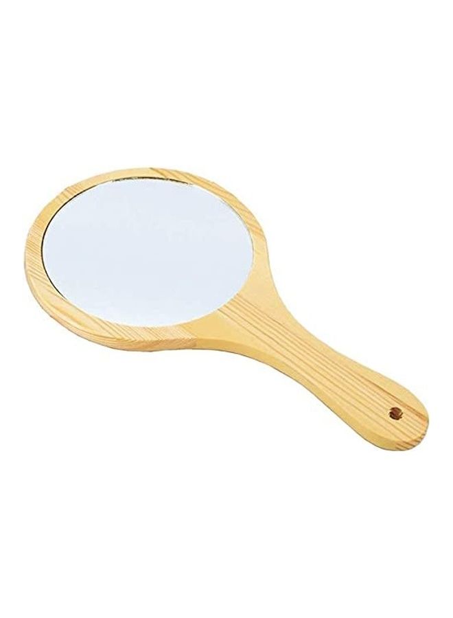 NIBEMINENT Natural Wood Hand Held Round Mirror Beige/Silver