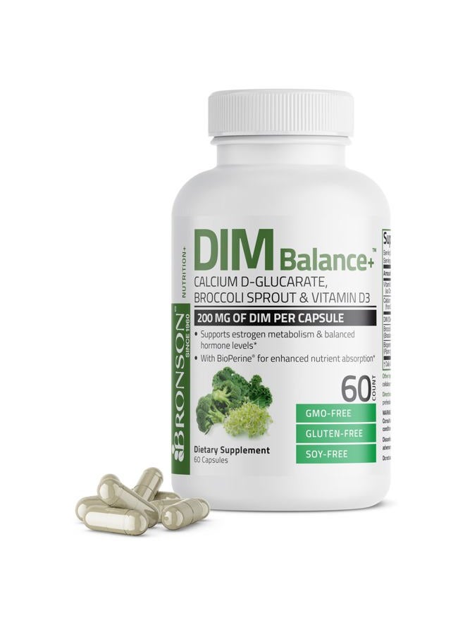 Bronson DIM Balance+ Calcium D-Glucarate, Broccoli Sprouts and Vitamin D3 200 MG of DIM per Capsule Supports Estrogen Metabolism and Balanced Hormone Levels Non-GMO, 60 Vegetarian Capsules - Image 1