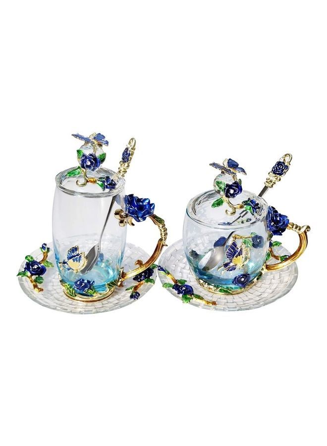 NIBEMINENT Butterfly Glass Tea Cups Coffee Mugs With Lid Spoon and Saucer multicolour 250mm - Image 5