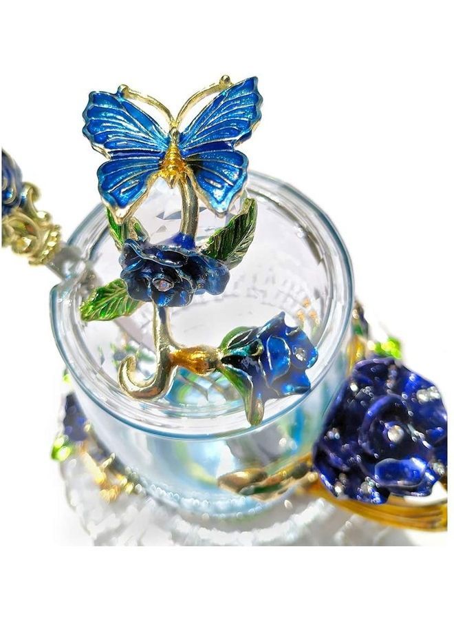 NIBEMINENT Butterfly Glass Tea Cups Coffee Mugs With Lid Spoon and Saucer multicolour 250mm - Image 2