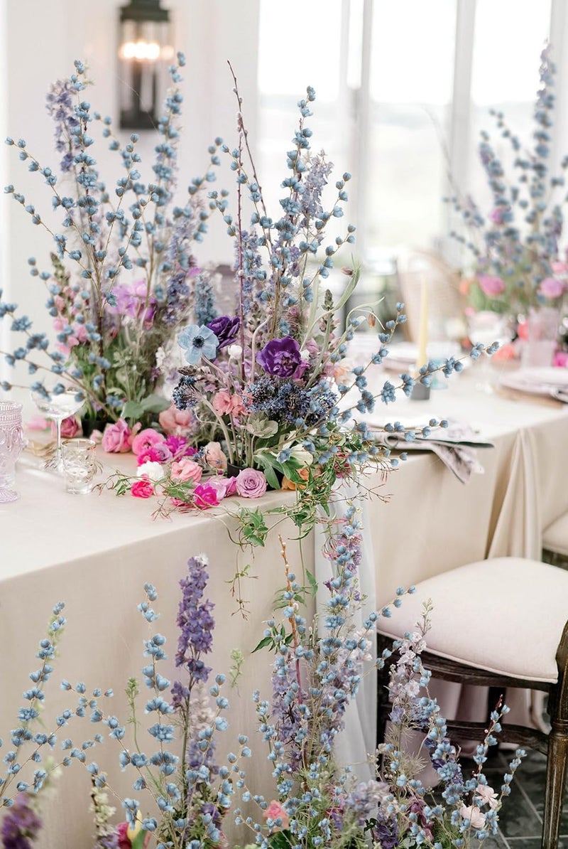 IPOPU Dusty Blue Delphinium Artificial Flowers Bulk 5PCS Faux Snapdragon Stems 45.6in Tall Fake Flowers for Floor Vase Table Centerpieces Wedding Home Decor (Dusty Blue) - Image 5