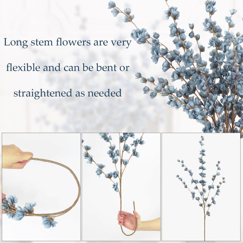 IPOPU Dusty Blue Delphinium Artificial Flowers Bulk 5PCS Faux Snapdragon Stems 45.6in Tall Fake Flowers for Floor Vase Table Centerpieces Wedding Home Decor (Dusty Blue) - Image 2