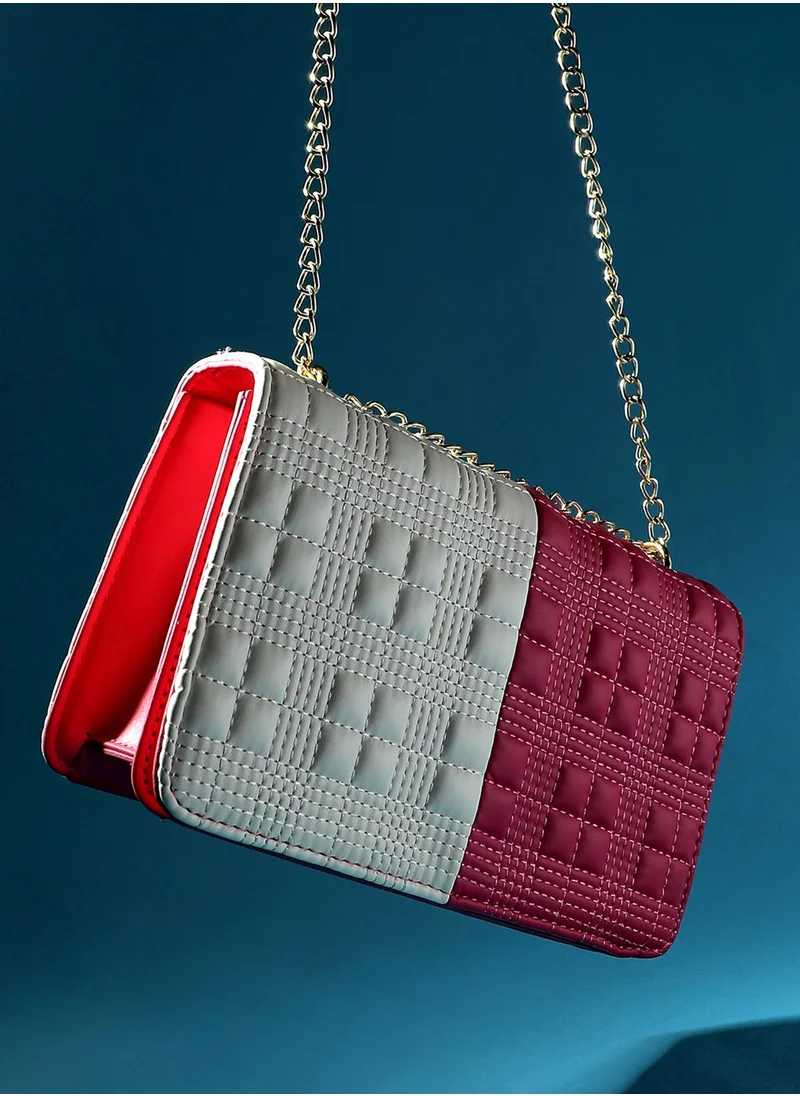 صوص هاوت Contrast Quilted Sling Bag - White & Pink