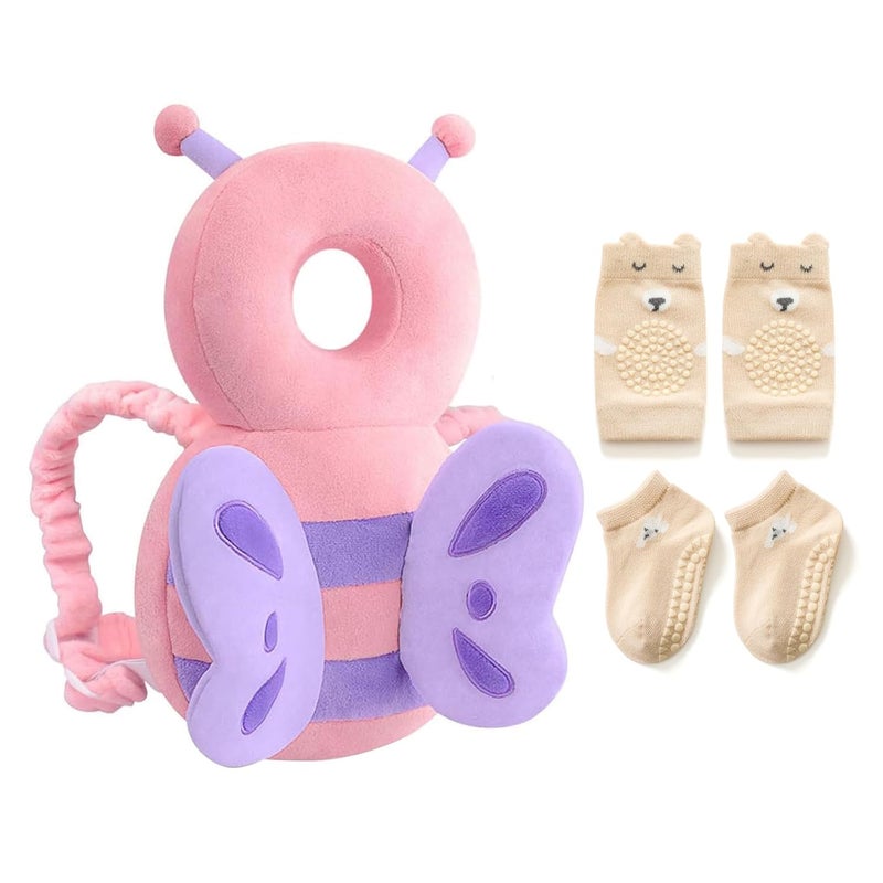 Pucmaoci Baby Toddler Head Protector, Baby Head Protection Backpack, Adjustable, Lightweight and Breathable, Pink Butterfly - Image 1