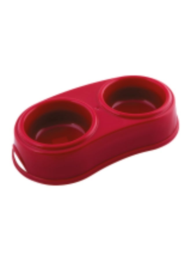Georplast Premium Double Pet Bowl L (35×19×7 cm) – Red | Anti-Slip Dual Dog & Cat Feeding Station - Image 1