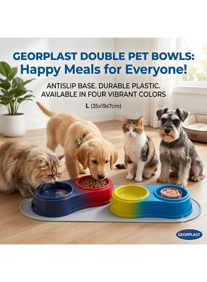 Georplast Premium Double Pet Bowl L (35×19×7 cm) – Red | Anti-Slip Dual Dog & Cat Feeding Station - Image 2