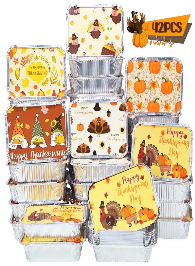 LUKBERA 42Pcs Thanksgiving Tin Foil Containers with Cardboard Lids, Aluminum Disposable Food Storage Pans Reusable Baking Takeout Foil Containers Pans Autumn Harvest Day Treat Party - Image 1