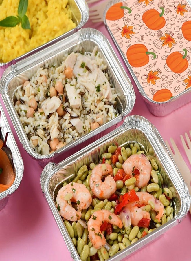 LUKBERA 42Pcs Thanksgiving Tin Foil Containers with Cardboard Lids, Aluminum Disposable Food Storage Pans Reusable Baking Takeout Foil Containers Pans Autumn Harvest Day Treat Party - Image 4