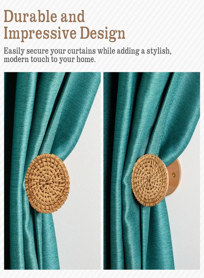 Leinuosen Boho Curtain Holdbacks Rattan Tiebacks Pack of 2 Curtain Holdbacks for Curtains Wall Mounted Wooden Drapery Hook for Door Window Treatment Sheer and Blackout Panels(Round) - Image 4