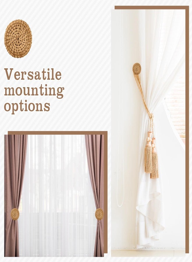 Leinuosen Boho Curtain Holdbacks Rattan Tiebacks Pack of 2 Curtain Holdbacks for Curtains Wall Mounted Wooden Drapery Hook for Door Window Treatment Sheer and Blackout Panels(Round) - Image 5