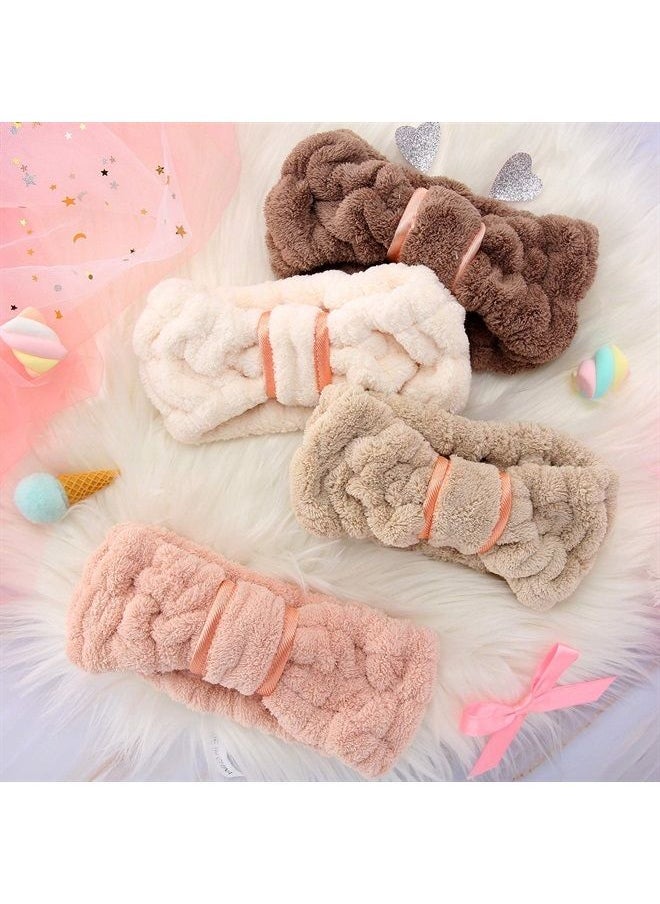 WILLBOND 4 Pack Microfiber Headbands Spa Facial Headbands Makeup Headbands Elastic Terry Cloth Head Wrap for Women Girls Washing Face Makeup Shower Yoga Sports (Coffee, Khaki, Pink and White) 