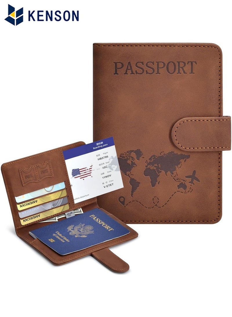 KENSON Passport Holder for Travel Essentials, Passport Wallet Cover Case for Travel Must Haves Accessories,Passport Book Holders for Women and Men Brown  - Image 2
