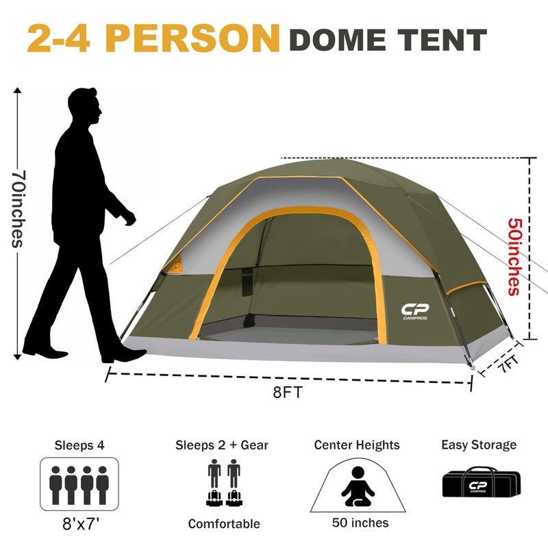 CAMPROS CP 4 Person Tent, Dome Tents for Camping with Rainfly, Waterproof Camping Tent Easy Set Up, Portable Family Tent with Large Mesh Window & Carry Bag for Outdoor Hiking - Image 2