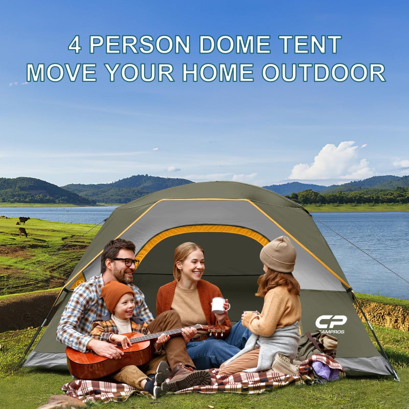 CAMPROS CP 4 Person Tent, Dome Tents for Camping with Rainfly, Waterproof Camping Tent Easy Set Up, Portable Family Tent with Large Mesh Window & Carry Bag for Outdoor Hiking - Image 3