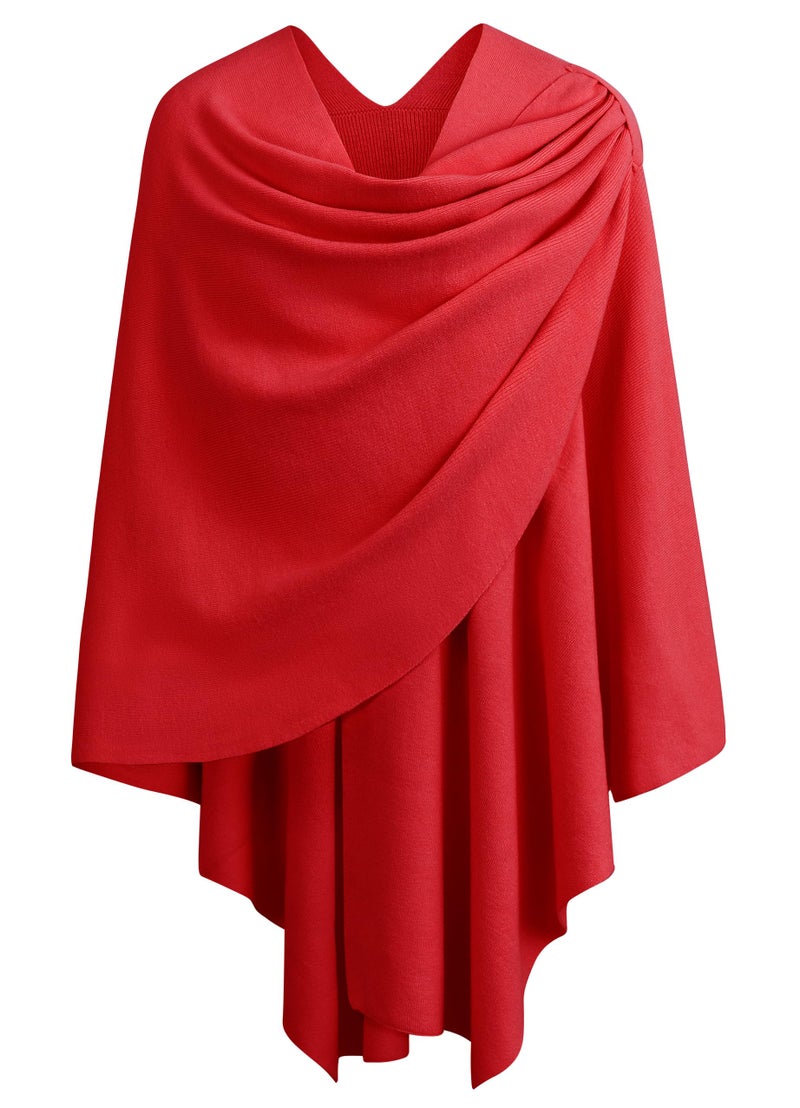 PULI Womens Red Large Cross Front Poncho Sweater Wrap Topper Knitted Elegant Shawls Cape for Fall Winter - Image 1
