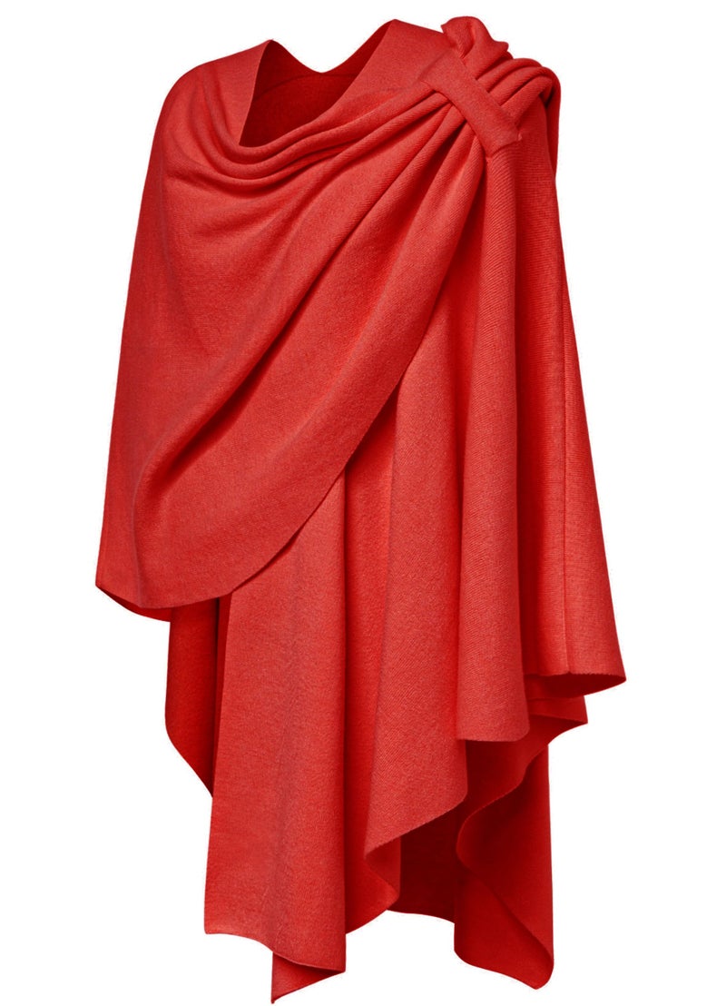 PULI Womens Red Large Cross Front Poncho Sweater Wrap Topper Knitted Elegant Shawls Cape for Fall Winter - Image 5