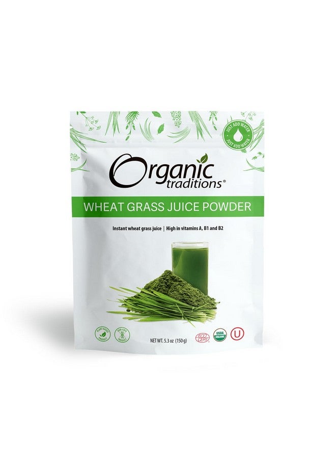 Organic Traditions مسحوق عشب القمح العضوي من تقاليد عضوية، مسحوق عشب القمح العضوي خالي من الغلوتين، مسحوق عصير عشب القمح العضوي النباتي غير المعدل وراثيًا، 5.3 أونصة (150 جرام) كيس، 18 حصة لكل كيس - Image 1