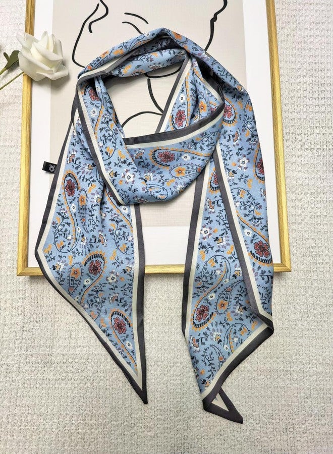 Julunar Hair Scarf for Women Silky Long Neck Head Scarves Purse Bag Scarfs for Handbag Satin Headscarf, 008.blue Paisley, Long - Image 3
