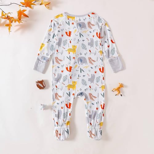 OPAWO Baby Boy Pajamas 3 Pack Dubble Zipper Newborn Footie Pajamas with Mitten Cuffs Infant Sleepers for Baby Girl OnsiesAnimalsDinosaursGreen1824 Months - Image 3