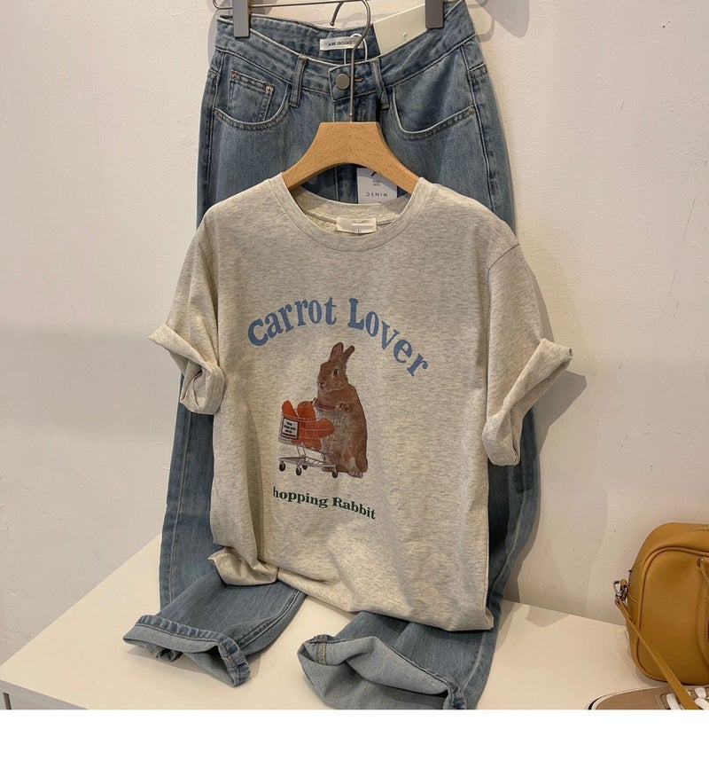 Summer American Retro Cartoon Printed Round Neck Short-Sleeved T-Shirt Women'S Loose Half-Sleeved Top Ins Trendy - Image 1