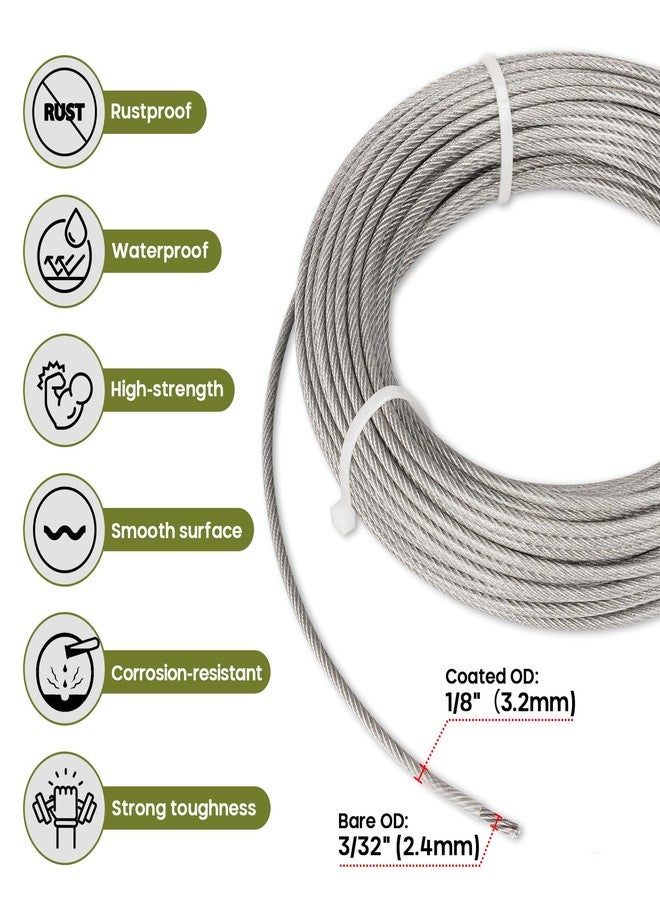 TooTaci 1/8" Sun Shade Sails Cable Wire Rope, 50ft Vinyl Coated Steel Cable, 1/8 Wire Rope for Triangle/Rectangle Sun Shade Sail Hardware, with Crimping Loops & Thimbles for Outdoor Garden Patio - Image 2