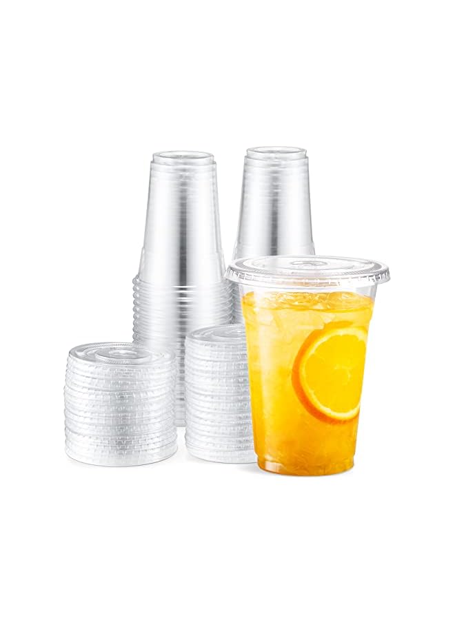 راكسوم أكواب بلاستيكية شفافة بأغطية سعة 16 أونصة 100 طقم أكواب بلاستيكية للاستعمال مرة واحدة مع أغطية مسطحة للاستخدام، أكواب المشروبات الباردة، أكواب العصائر، أكواب القهوة المثلجة للاستعمال مرة واحدة - Image 2