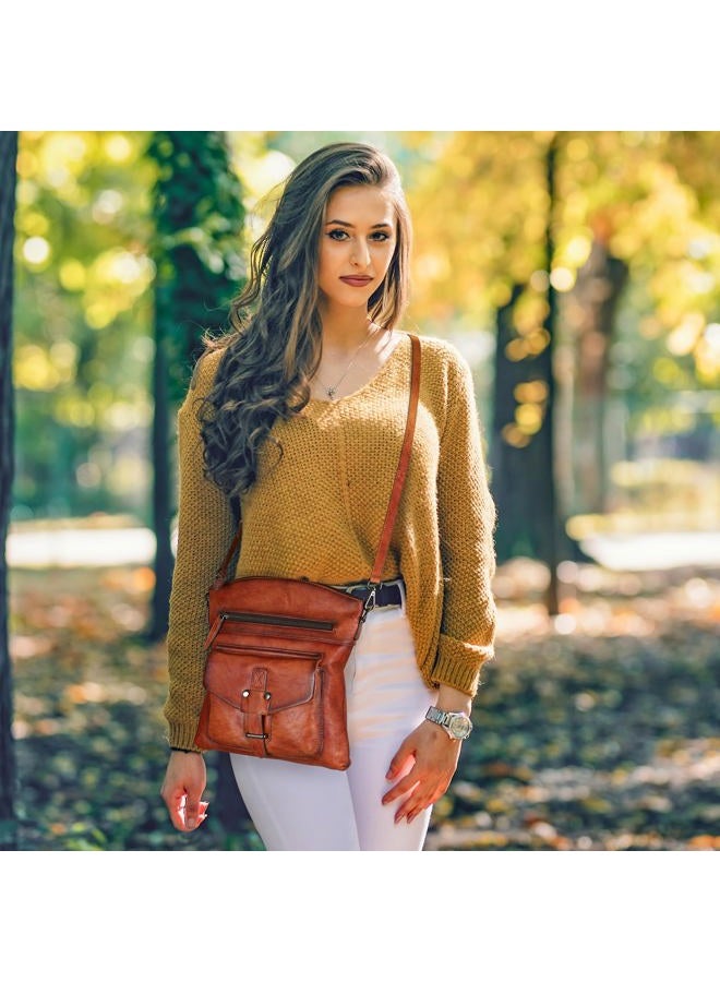 HESHE Crossbody Bag Genuine Leather Purses for Women with Multi Pockets Vintage Designer Handbag Shoulder Bag Crossover Purse (Brown) - Image 3