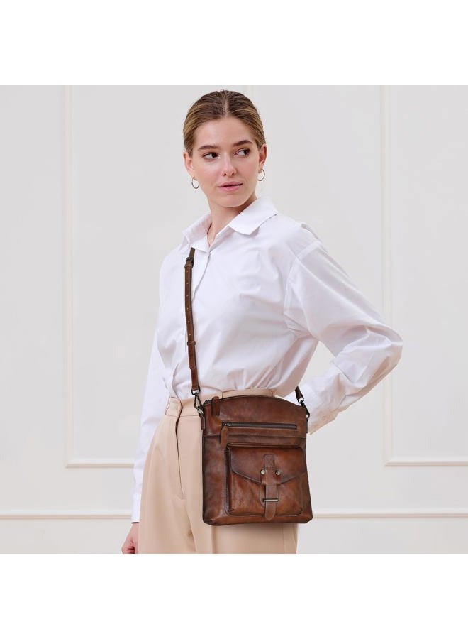 HESHE Crossbody Bag Genuine Leather Purses for Women with Multi Pockets Vintage Designer Handbag Shoulder Bag Crossover Purse (Brown) - Image 2