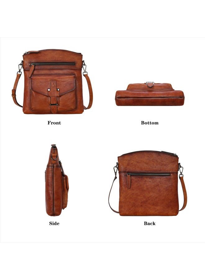 HESHE Crossbody Bag Genuine Leather Purses for Women with Multi Pockets Vintage Designer Handbag Shoulder Bag Crossover Purse (Brown) - Image 4