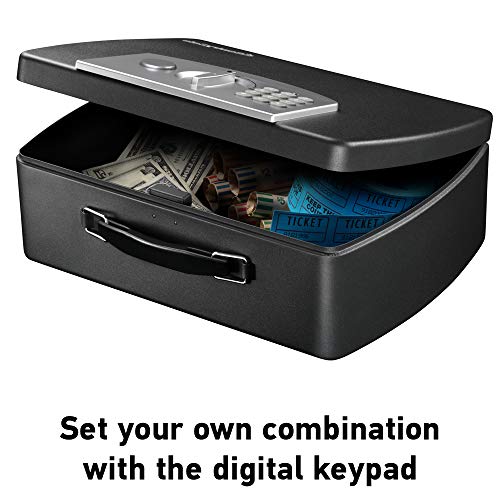 SentrySafe صندوق أمان محمول أسود من سنتري سيف مع قفل لوحة مفاتيح رقمية، صندوق سفر صغير من الفولاذ مع مقبض حمل للنقود، جواز السفر، 0.21 قدم مكعب، 4.4 × 13 × 10 بوصة، P021E - Image 4