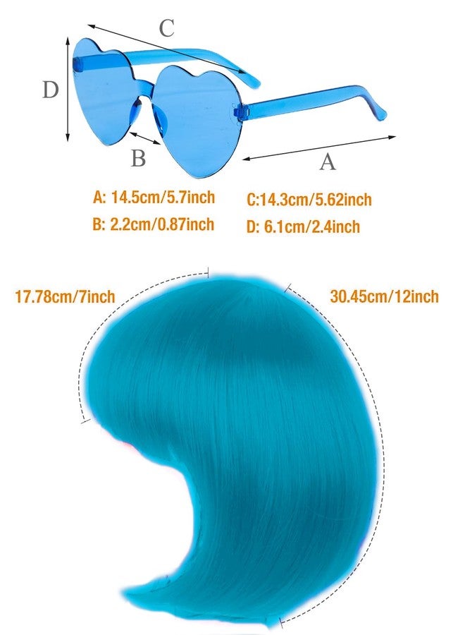 LIULIUBTY Short Bob Hair Wigs Straight with Flat Bangs Synthetic Colorful Cosplay Daily Party Neon Wig for Women with Wig Cap 12" Natural As Real (Teal Blue) - Image 2