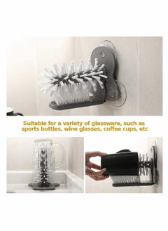 KASTWAVE Glass Washer With Double Sided Bristle Brush, Glass Cup Brush Cleaner With Suction Cups, Standing Glass Bottle Cup Cleaner for Bar Kitchen Sink Washing Cleaning Tools  - Image 5