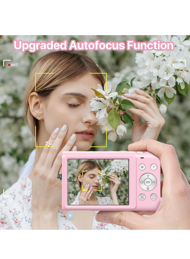 Lecran 4K UHD 48MP Digital Camera with 32GB Card, 16X Zoom, Auto Focus Compact Photography Camera for Teens & Adults - Pink - Image 4
