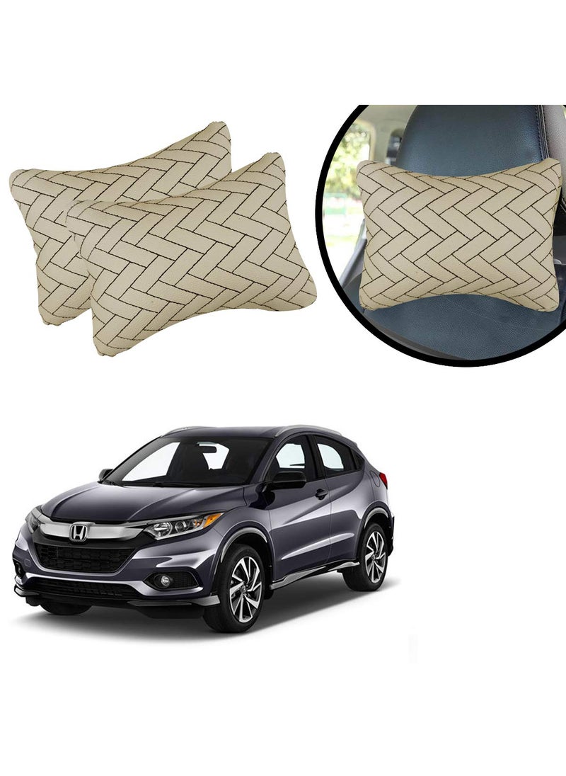 Adroitz AdroitZ Beige Universal Neck Rest Pillow Faux Leather Material in ZigZag Design for All Cars_955  - Image 1