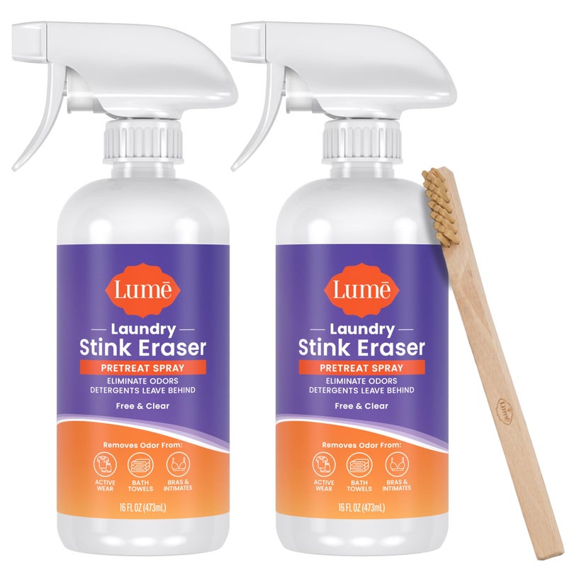 Lume Laundry Stink Eraser - Pretreat Spray & Laundry Brush - Eliminates Body Odor In Clothes - Odor Blasting Enzyme Blend - Makes Your Detergent Work Better - Free And Clear - 16 fluid ounces - Image 1
