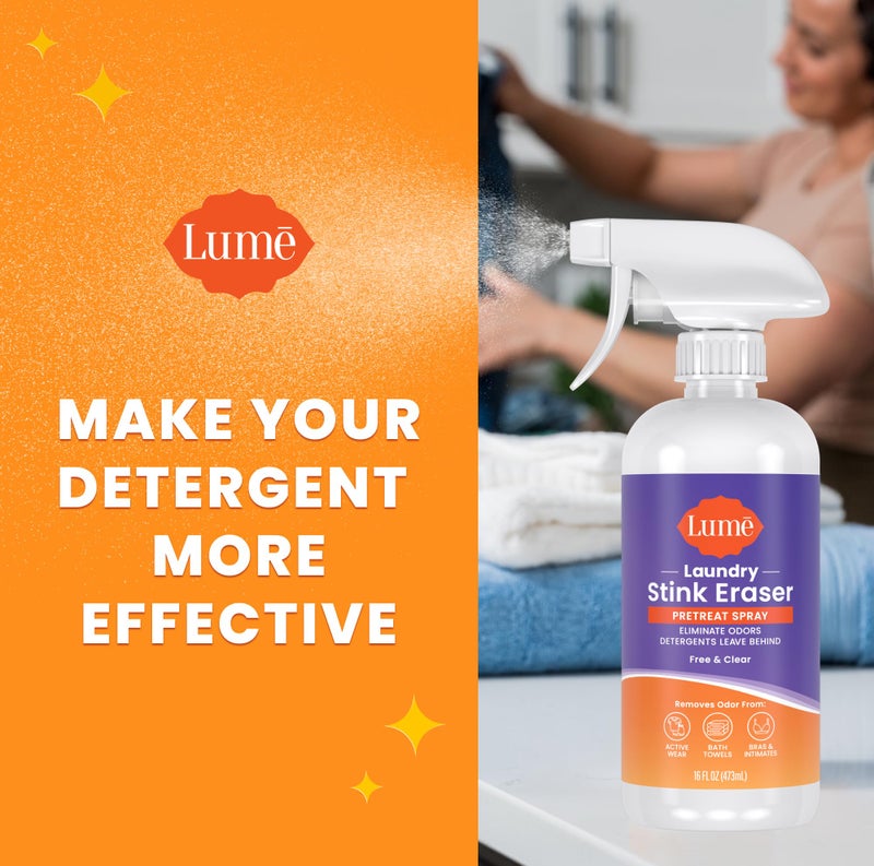 Lume Laundry Stink Eraser - Pretreat Spray & Laundry Brush - Eliminates Body Odor In Clothes - Odor Blasting Enzyme Blend - Makes Your Detergent Work Better - Free And Clear - 16 fluid ounces - Image 2